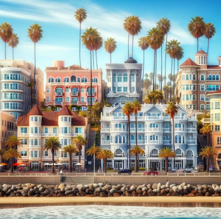 hotels along a sunny California beachfront